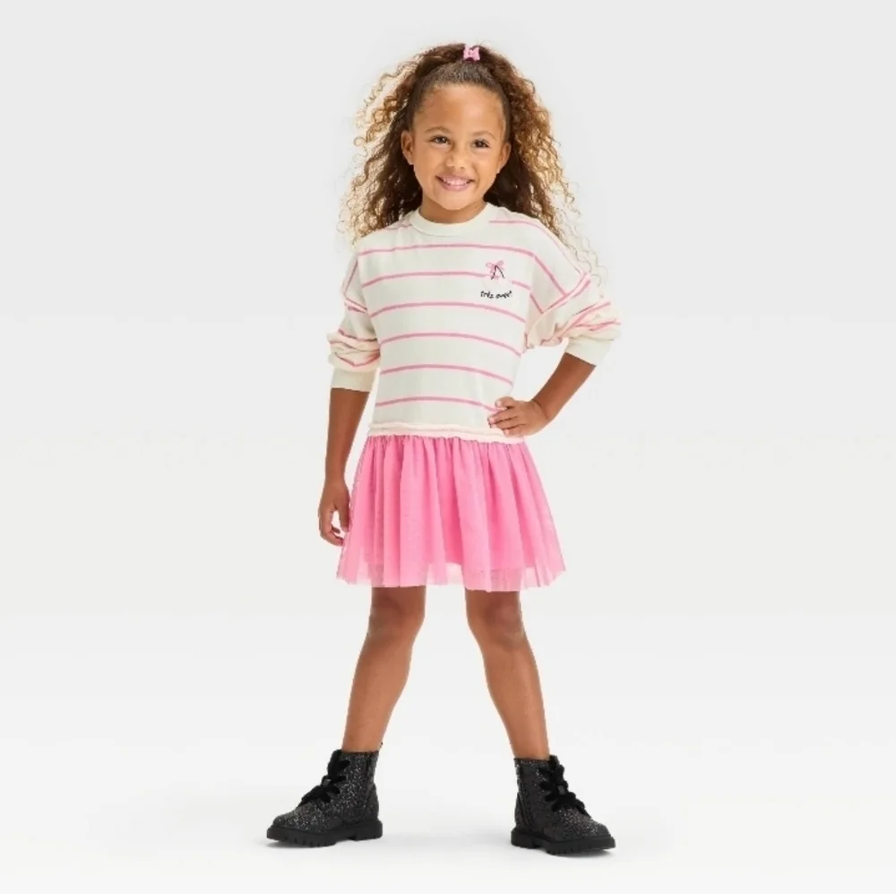 Grayson Mini Toddler Girls' Tulle Dress Charcoal Pink and white